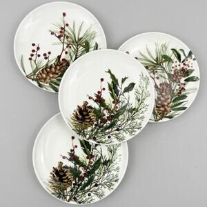 Williams Sonoma Woodland Berry Appetizer Plates Set Of 4 Christmas Pine Holiday